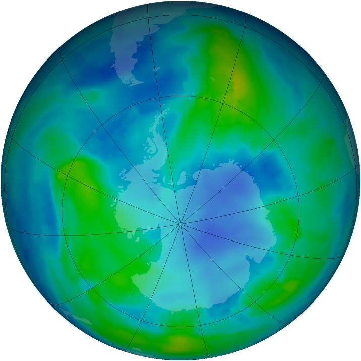 Antarctic ozone map for 30 April 2009